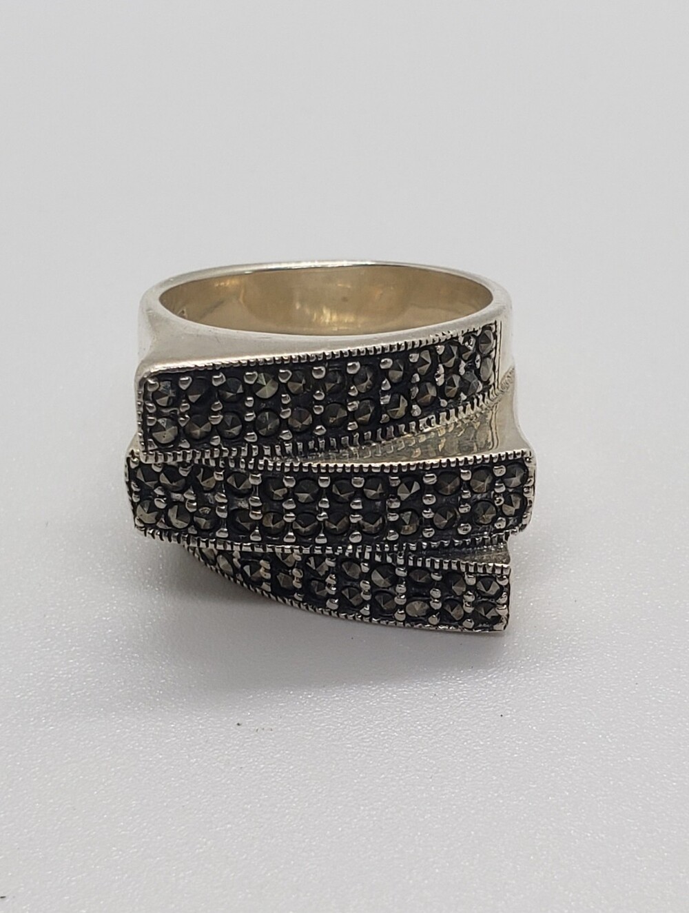 Vintage Sterling Silver & Marcasite Modernistic Ring